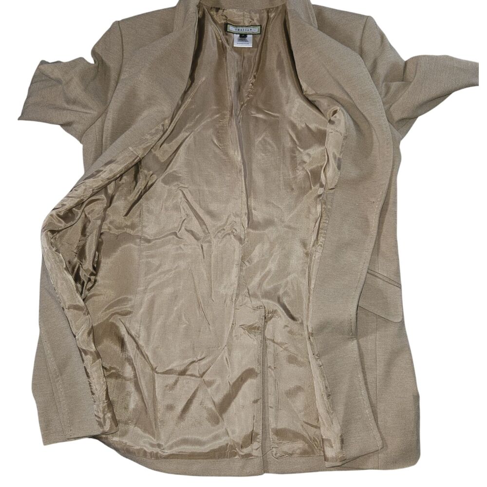 Thalian Knit Blazer Size 10 Tan Single Button Polyester Blend Warm Comfortable - Picture 3 of 8